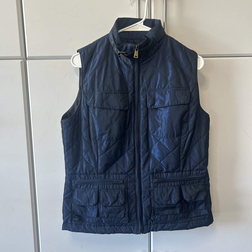 Lauren Ralph Lauren Navy Blue Quilted Puffer Vest Buckle Collar Womens Large